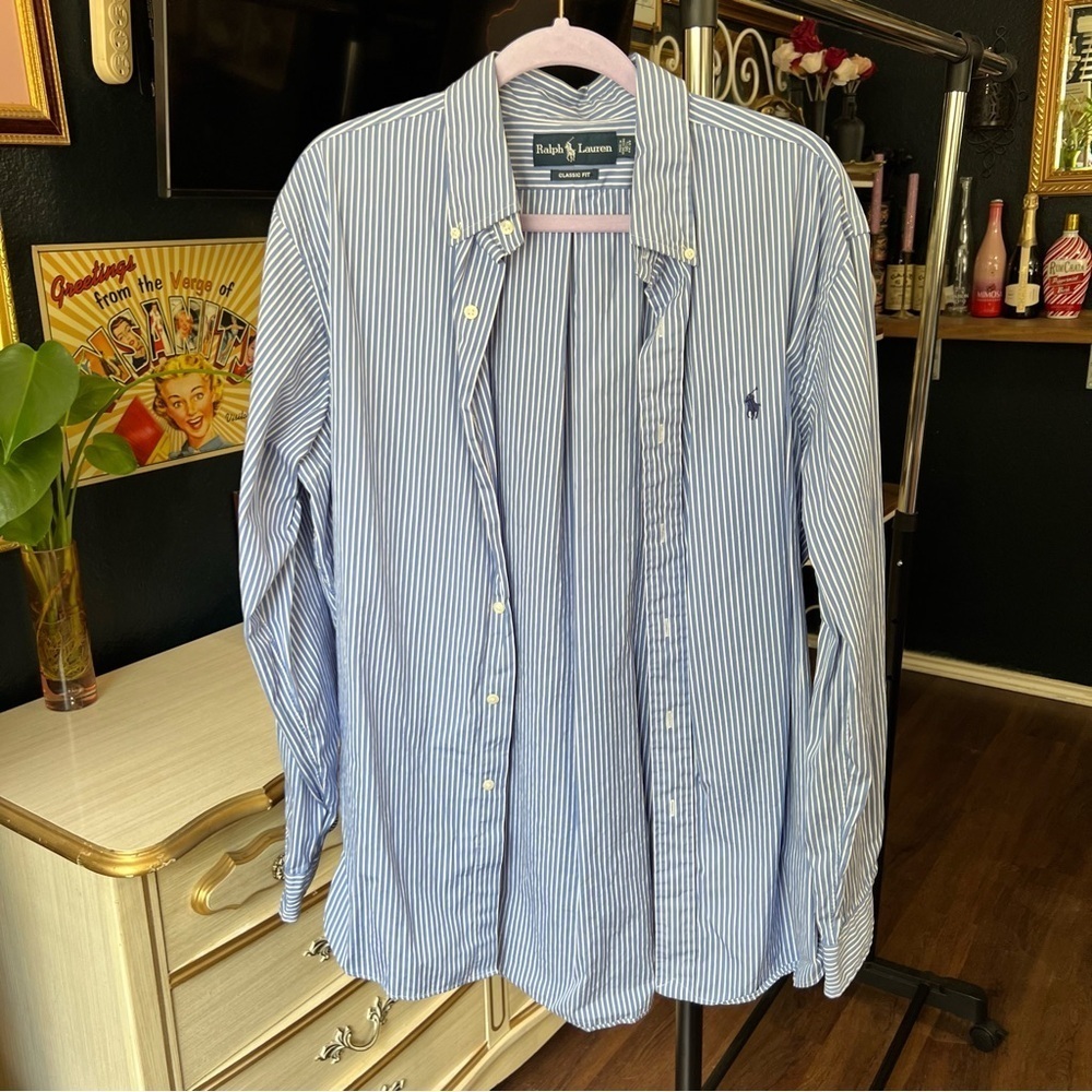 Ralph Lauren Blue and White Striped Shirt